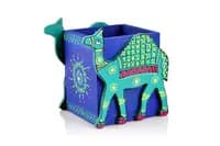 camel shape blue wooden pen holder