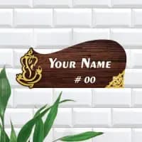 handcrafted wooden nameplate with carving