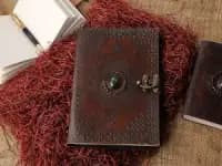 leather bound journal with metal bookmark