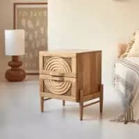 mango wood & rattan bedside table