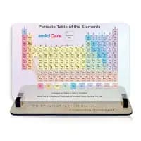 periodic table display with wooden stand