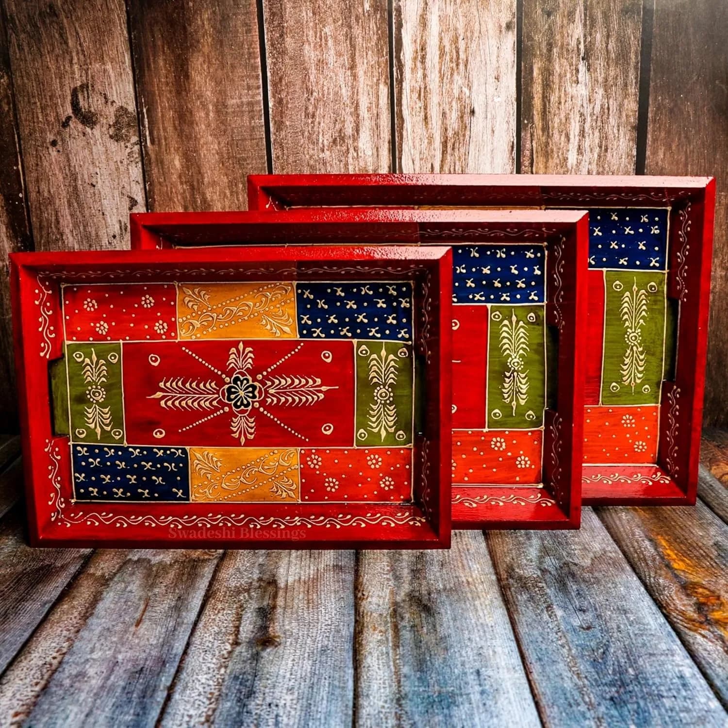 rustic wooden tray set