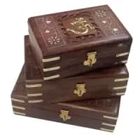 set of handcrafted decorative storage boxes