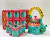 vintage inspired hand painted tea kettle set